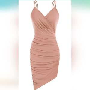 Soft Pink Asymmetrical Bodycon Dress with Spaghetti Straps for Night Out